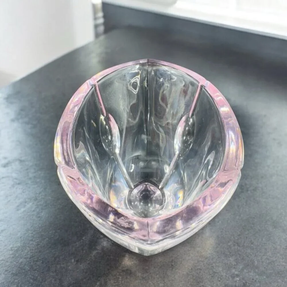 Lenox Cut Crystal Pink Tint Gift Of Knowledge Oval Dish Bowl Vintage Signed‎ VTG